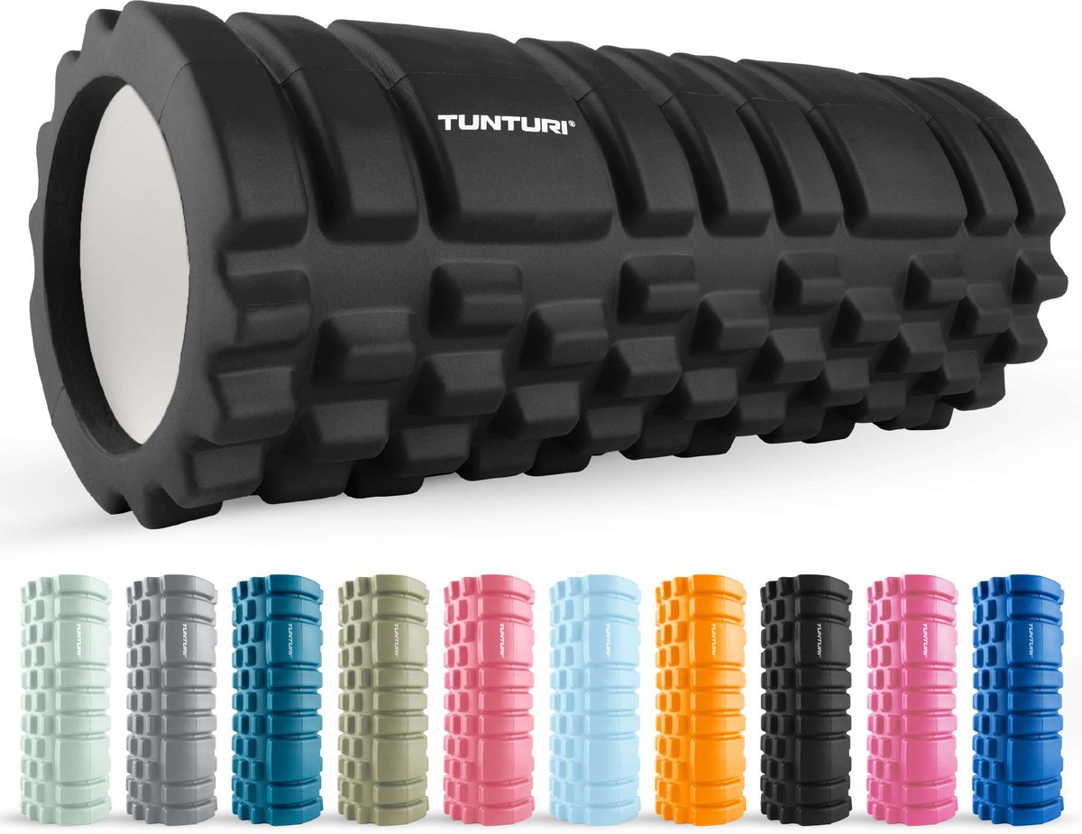 Tunturi Yoga Grid Foam Roller - Massage Roller - Foamroller - Fitness Roller - Zwart - 33cm - Incl. gratis fitness app op Prijzenvolger.com