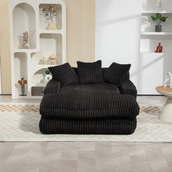 Modernes Cord-Schlafsofa Cloud Couch met 3 zachte kussens, comfortabele eenpersoons vloersofa voor woonkamer appartement kantoor (Zwart)
