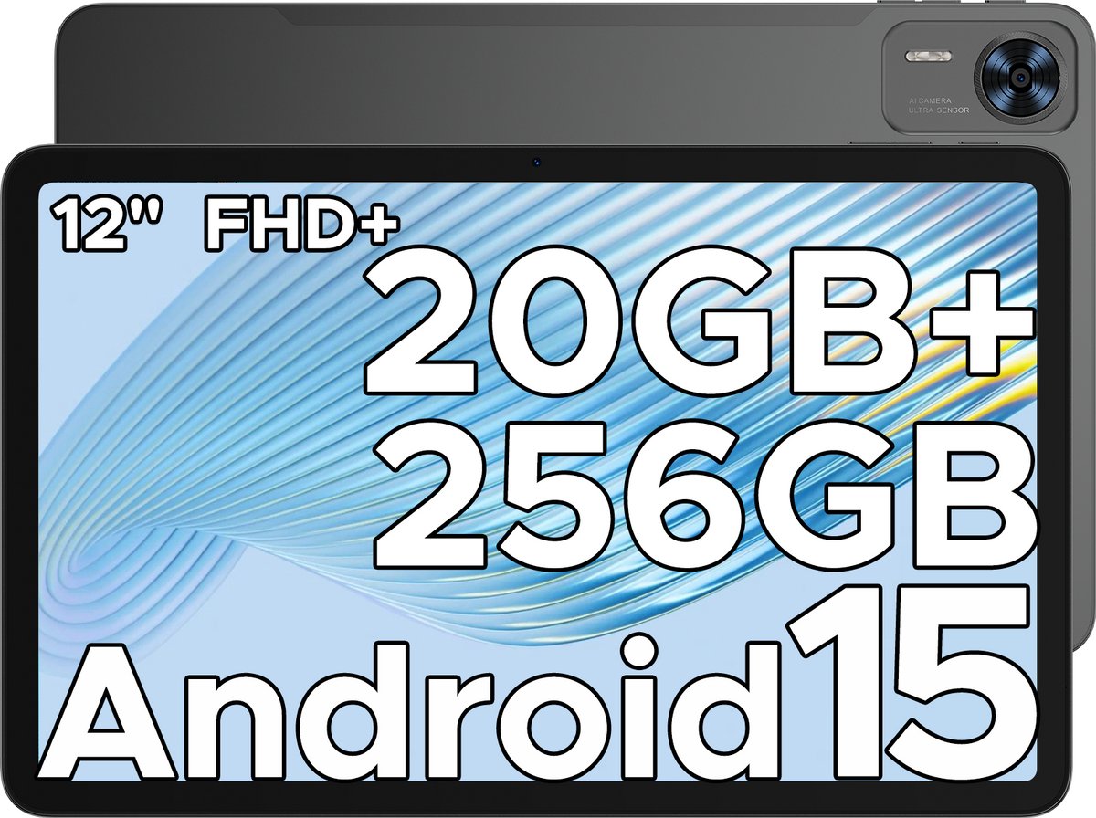 DOOGEE T36 -Android 15 -tablet -32 ​​GB RAM + 256 GB ROM-8800 mAh -4G LTE- Octa Core-12 inch 90 Hz-BT 5.0 -13 MP camera - FaceID - dubbele speakers-Zwart