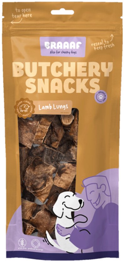 Braaaf Butchery Lamb Lungs Hondensnack - 10 x 85 gr - Voordeelverpakking