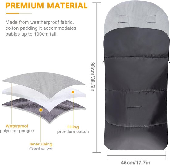 Unyqoos® Universele en warme voetenzak voor kinderwagens met verstelbare ritsen van Unyqoos — afbeelding 2