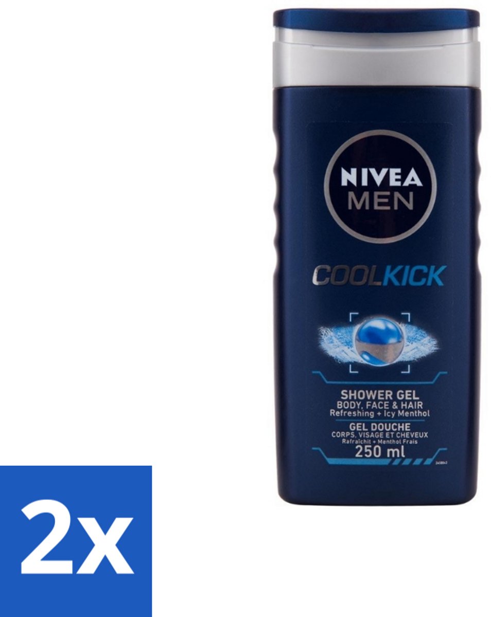 2 x NIVEA MEN - Douchegel - Cool Kick - 250 ml - Douchegel - Shampoo - Frisheid - Verkoeling - Mannelijke Geur