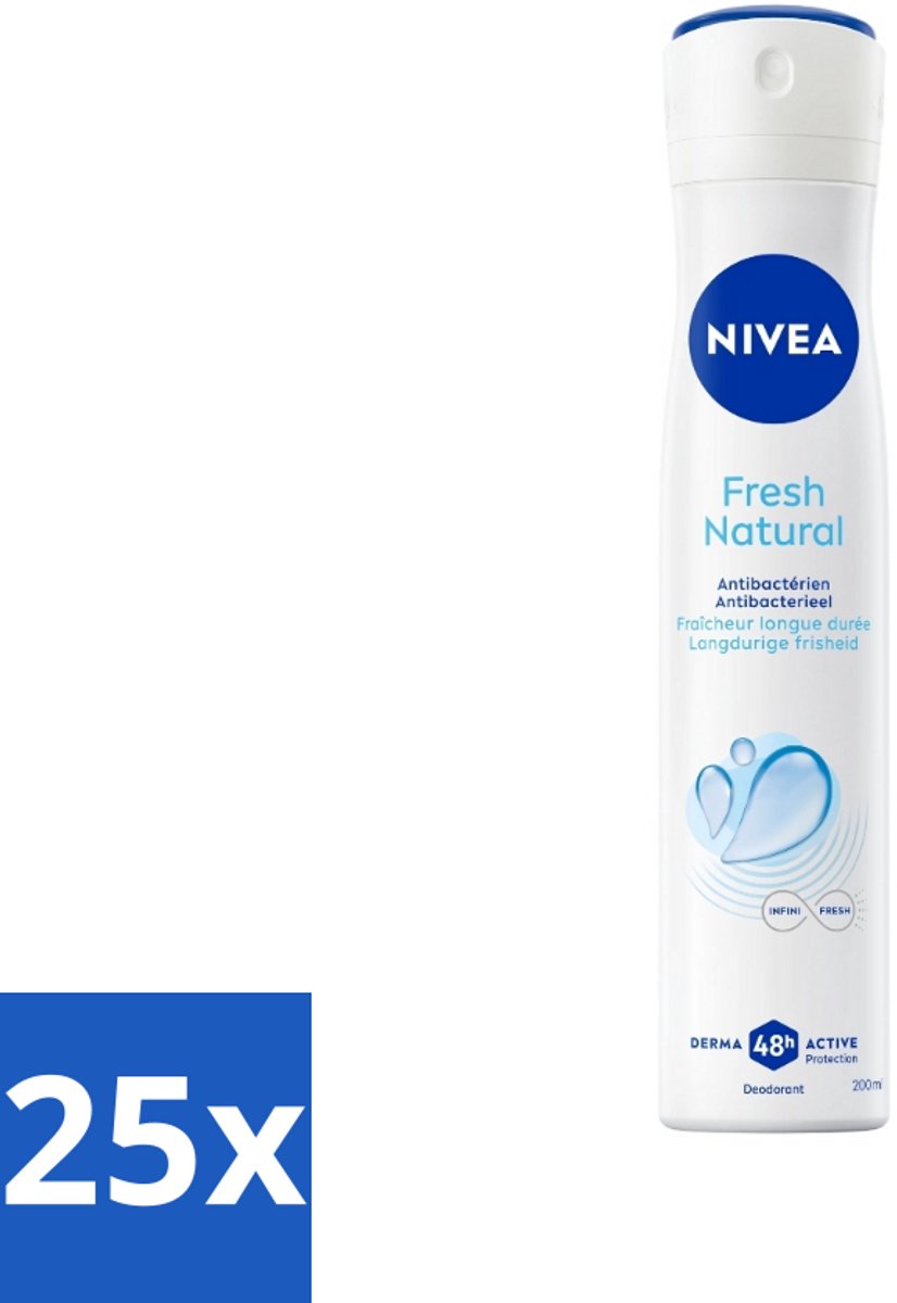 25 x Nivea - Deospray - Men - Fresh Natural - 48 Uur Lang Werkend - 200 ml - Deospray Mannen - Anti Transpirant - 48 Uur Bescherming - Frisheid - Natuurlijke Geur