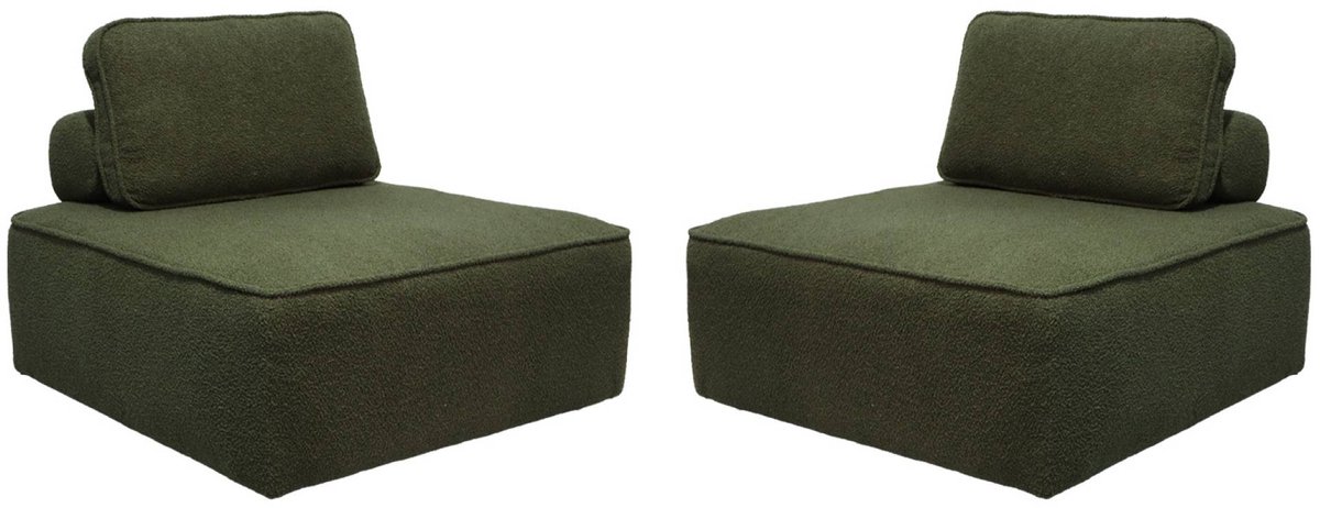 sweeek Set van 2 fauteuils voor modulaire bank boucléstof 1 zitplaats l 90 x b 90 x h 74cm - bao kaki