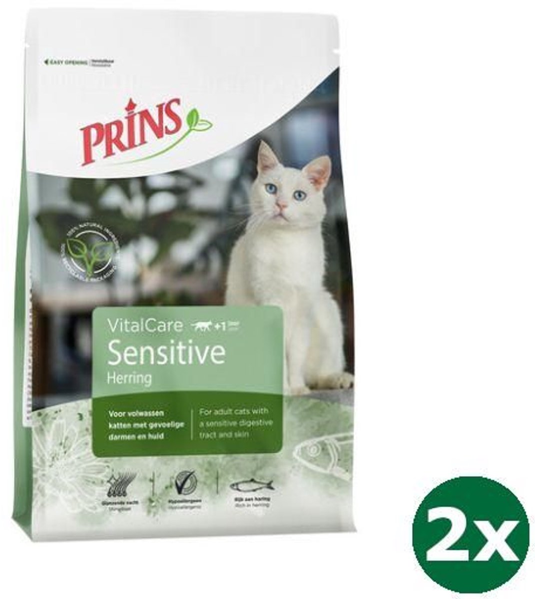 Prins Prins cat vital care adult sensitive hypoallergeen kattenvoer 2x 4 kg