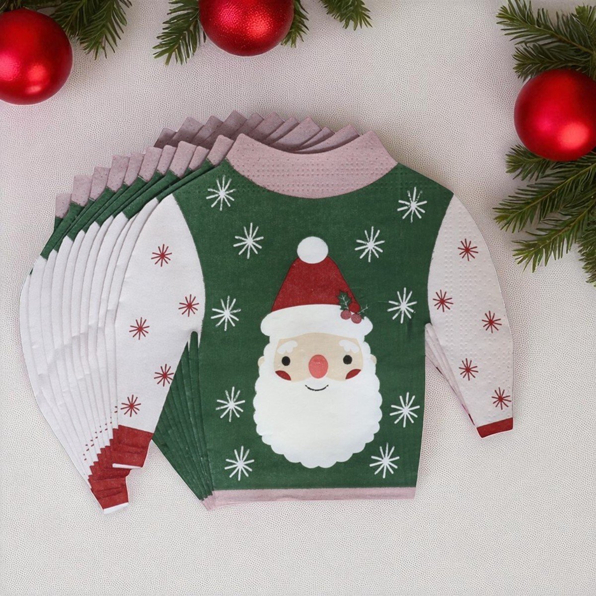 Image of 5-Pack papieren kerstservetten in kersttrui design – 33×33 cm