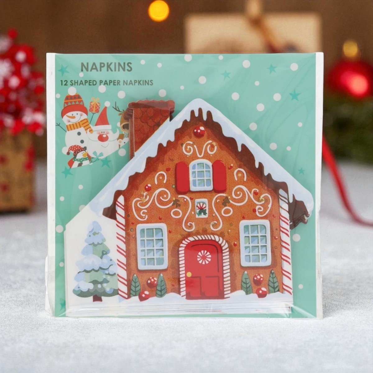 Image of 5-Pack papieren kerstservetten in peperkoekhuisje design – 33×33 cm