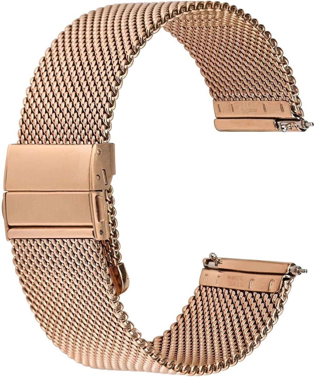 Mesh geweven metalen horlogeband, roestvrij staal 316L, snelsluiting, verbeterde vouwsluiting, diverse bandbreedtes.