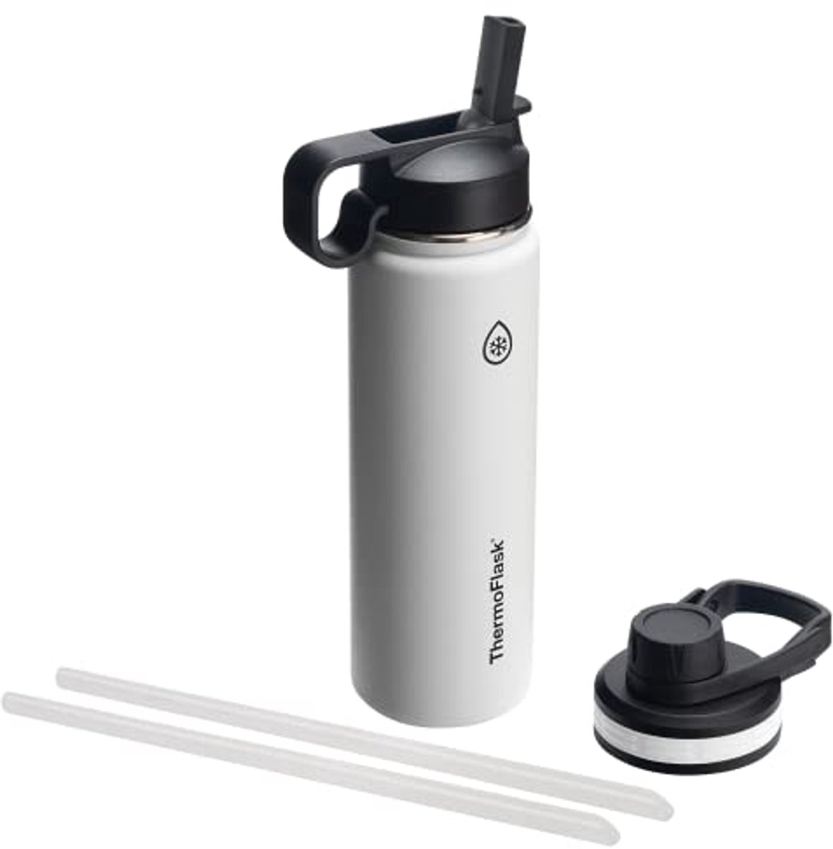 24oz Dubbelwandige Vacuüm Geïsoleerde RVS Waterfles met Tuit en Rietjesdeksels - Wit