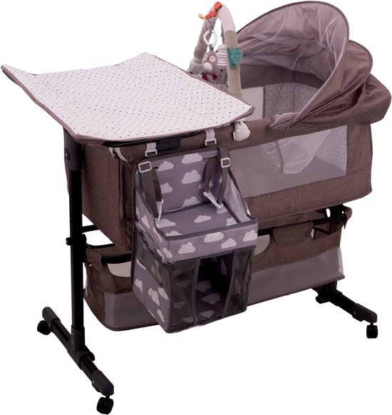 Sorinos Co-Sleeper - 4-in-1 babybed - Aankleedtafel peuter - speelboog - luiertas - verstelbaar - beige