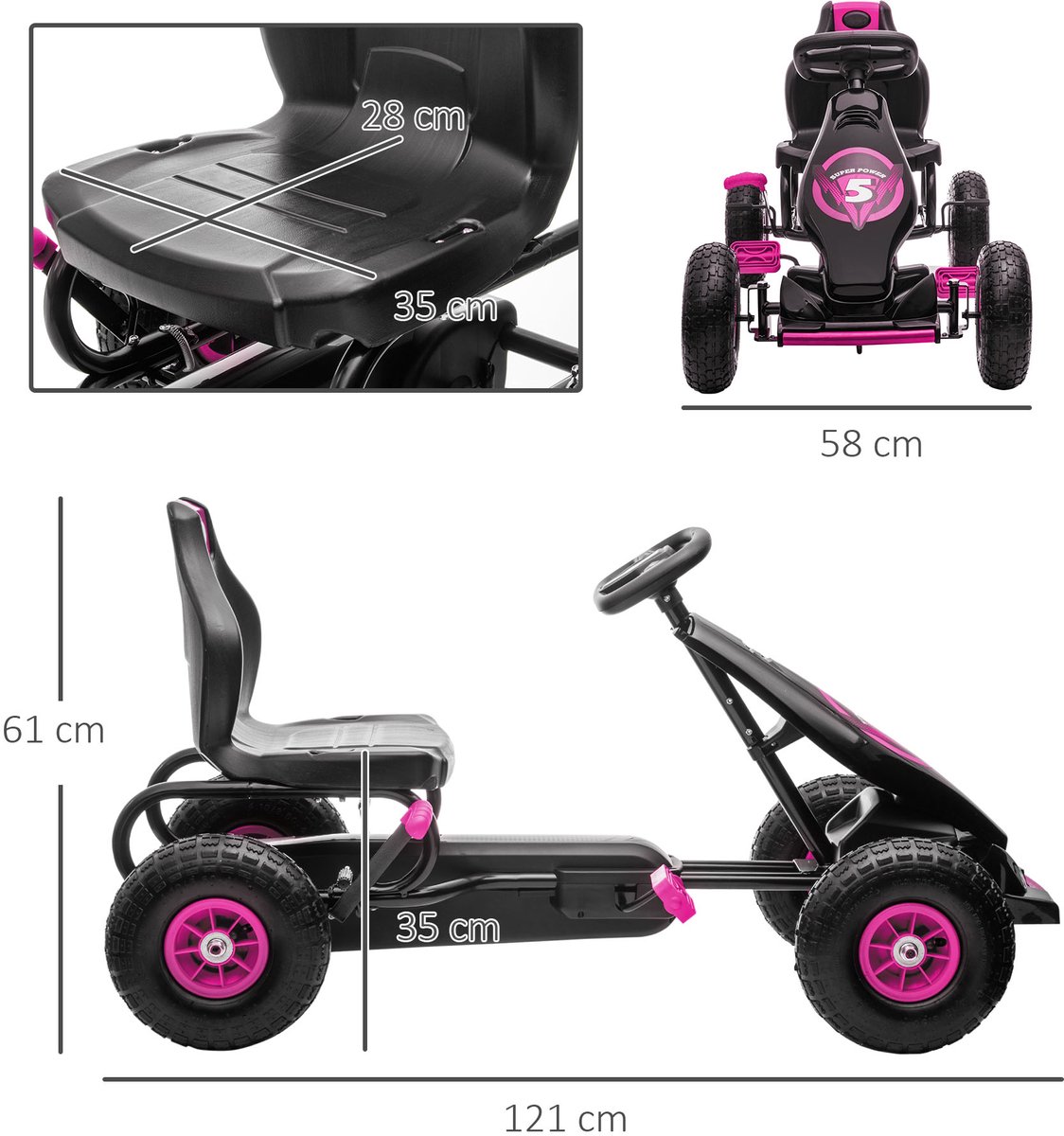 HOMCOM kinderkart - met pedalen - verstelbare zitting - zwart — afbeelding 4