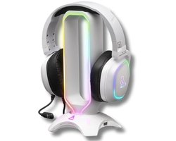 Gaming Headset Stand met RGB Backlight en USB Hub - Universele Hoofdtelefoonhouder voor PC, PS5, Xbox en Switch - Antislip en Ruimtebesparend - Wit 2024
