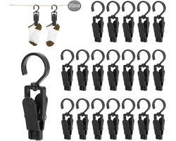 QTTVBTNA -20 Stuks Draaibare Handdoekclips met Haak – Antislip & Roestvrij – Kunststof Wasknijpers voor Binnen en Buiten, Keuken en Badkamer