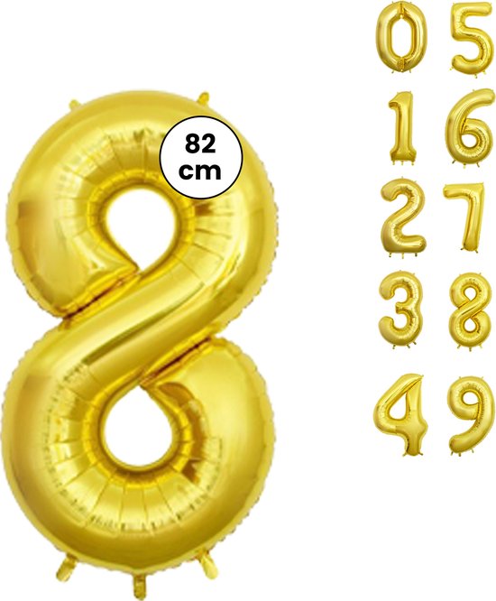 Fienosa Cijfer Ballonnen - Nummer 8 - Goud Kleur - 82 cm - XL Groot - Helium Ballon - Verjaardag Ballon - Verjaardag versiering - Leeftijd verjaardag - Verjaardagsballon - Verjaardag