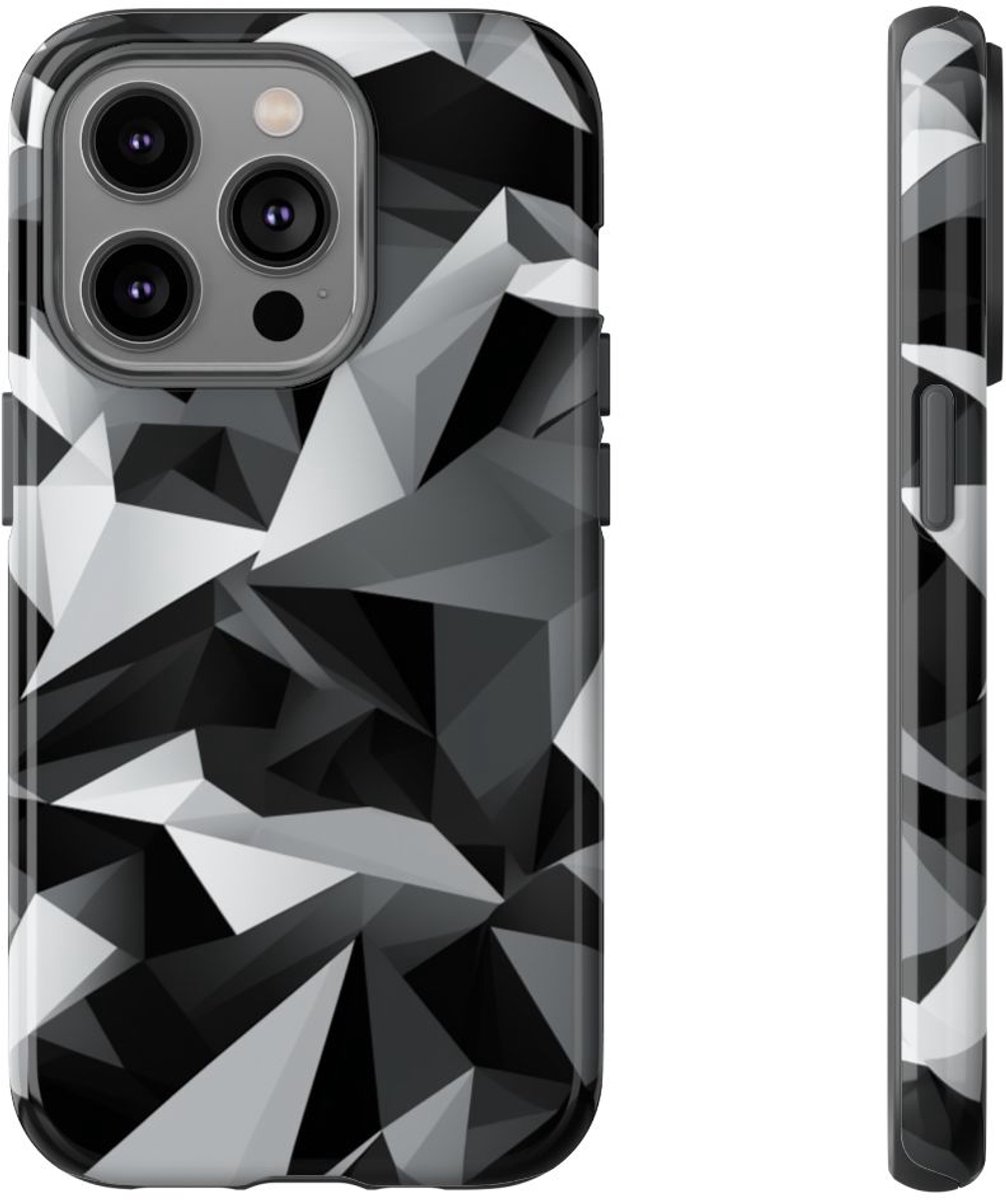 Zwart-Grijs Geometrisch Abstract Patroon – Telefoonhoesje Geschikt voor iPhone 14 Pro