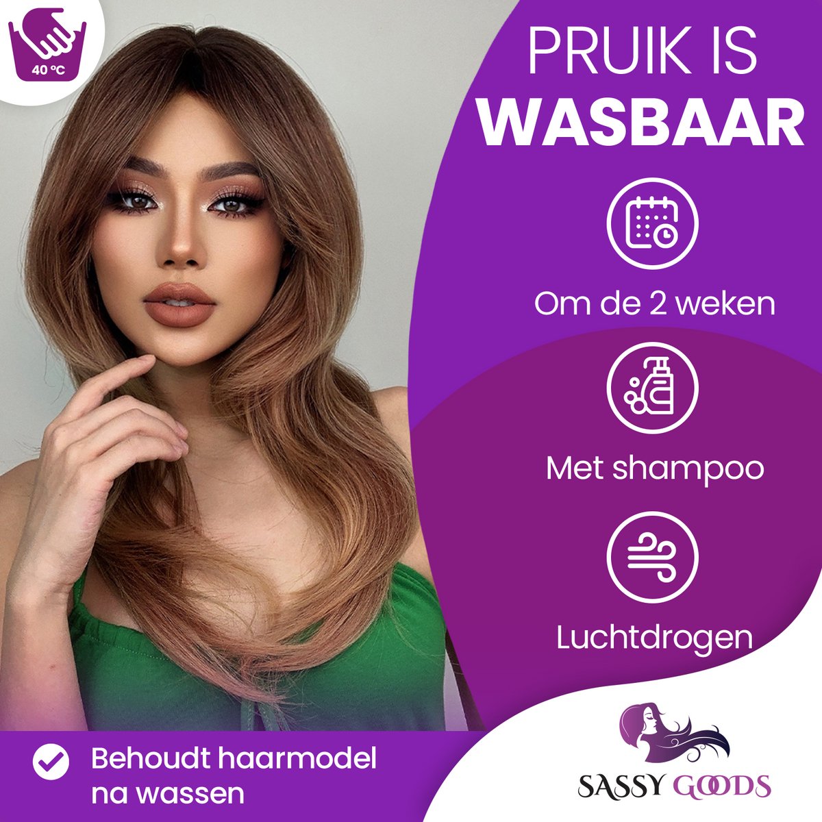 SassyGoods Bruine Pruik - Pruiken Dames Lang Haar - Verstelbaar - Wasbaar - Licht Bruin - 60 cm — afbeelding 8