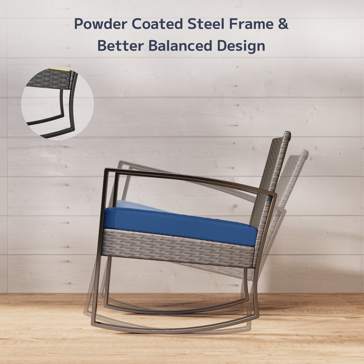 Xbro Tuinset – 3-delige Zitgroep met Rotan Stoel en salontafel , Weerbestendig en Ruimtebesparend – Outdoor loungeset – Balkonset voor Tuin, Terras en Zwembad – 60 x 50 x 80 cm – Blauw – foto 2