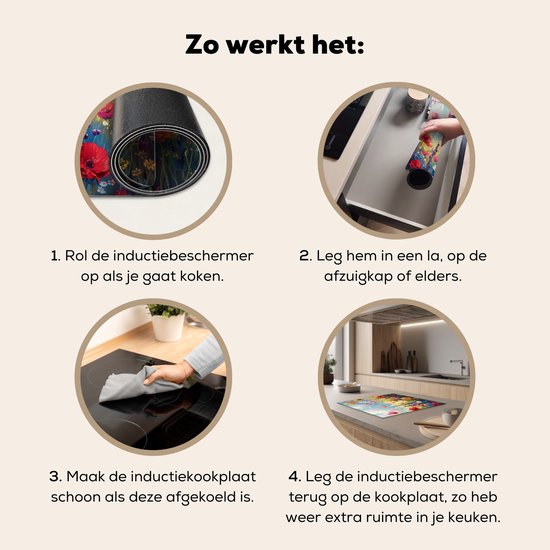 KitchenYeah® Protection plaque induction 60x52 cm - Coloré - Fleurs - Nature - Protege plaque de cuisson - Couvre plaque induction - Protecteur d'induction - Cuisine