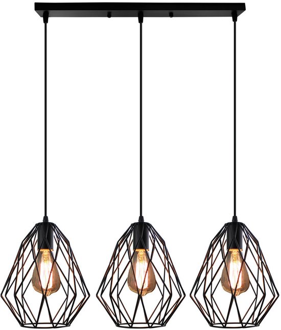 DELIPOP Vintage Hangende Kroonluchter - 3 Lichten, Industrieel Retro Design, E27, Wit