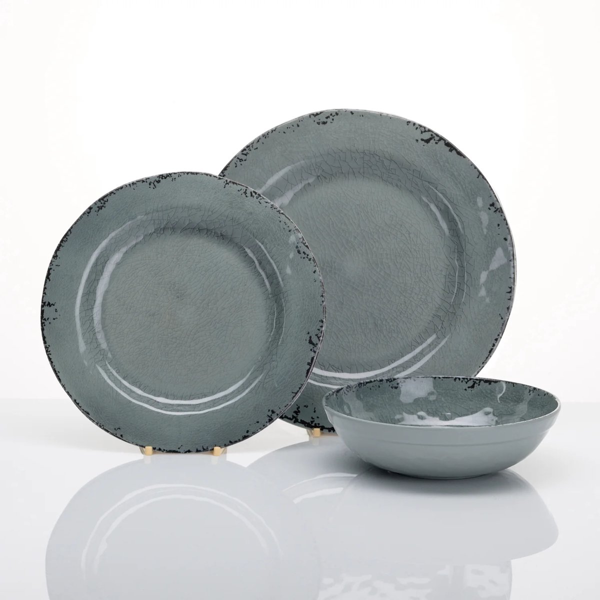 Flamefield Moondust serviesset melamine 12-delig - donkergrijs, glanzend, antislip
