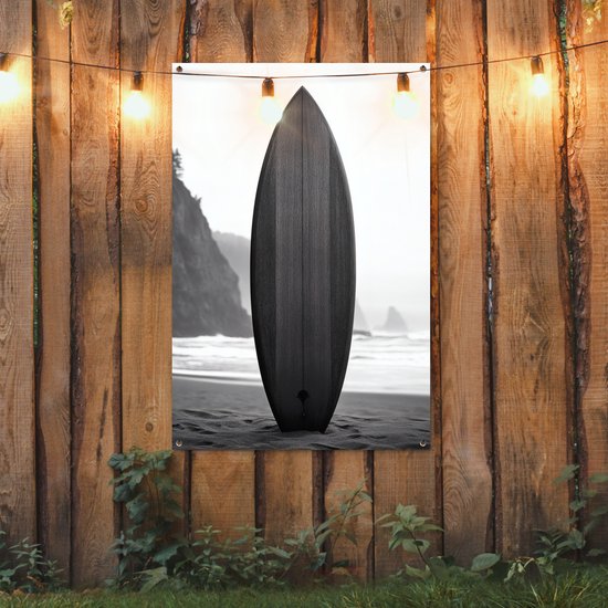 Affiche de jardin 80x120 cm - Décoration de jardin Planche de surf - Sable - Mer - Affiche pour le jardin - Décoration extérieure - Tableau de jardin clôture - Décoration murale sur toile de jardin - Décoration murale sur toile de balcon