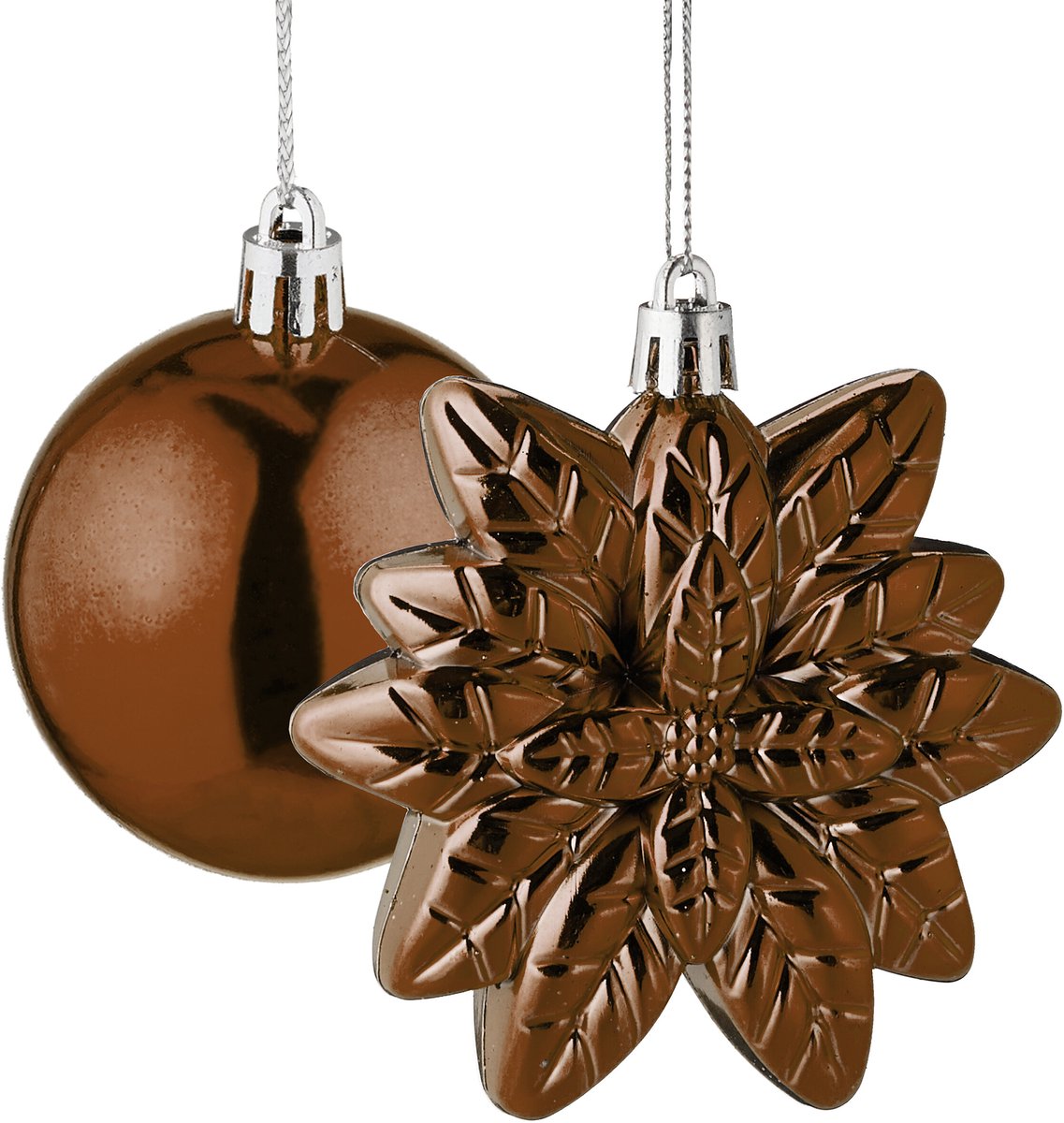 Kerstballen set van 100 - plastic - mat - glanzend - glitters - 10 designs - bruin – foto 6