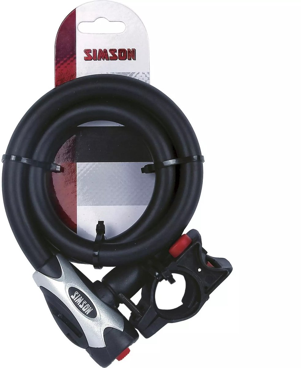 Simson Spiraalkabelslot - Extra dik 15mm - 1 meter - Mat zwart - Inclusief bevestiging en sleutels