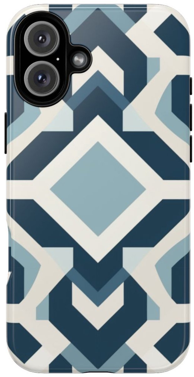 Blauw Geometrisch Patroon – Telefoonhoesje Geschikt voor iPhone 16 Plus