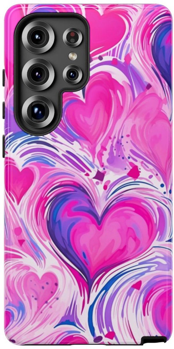 Roze en Paarse Hartjeswerveling – Telefoonhoesje Geschikt voor Samsung Galaxy S25 Ultra