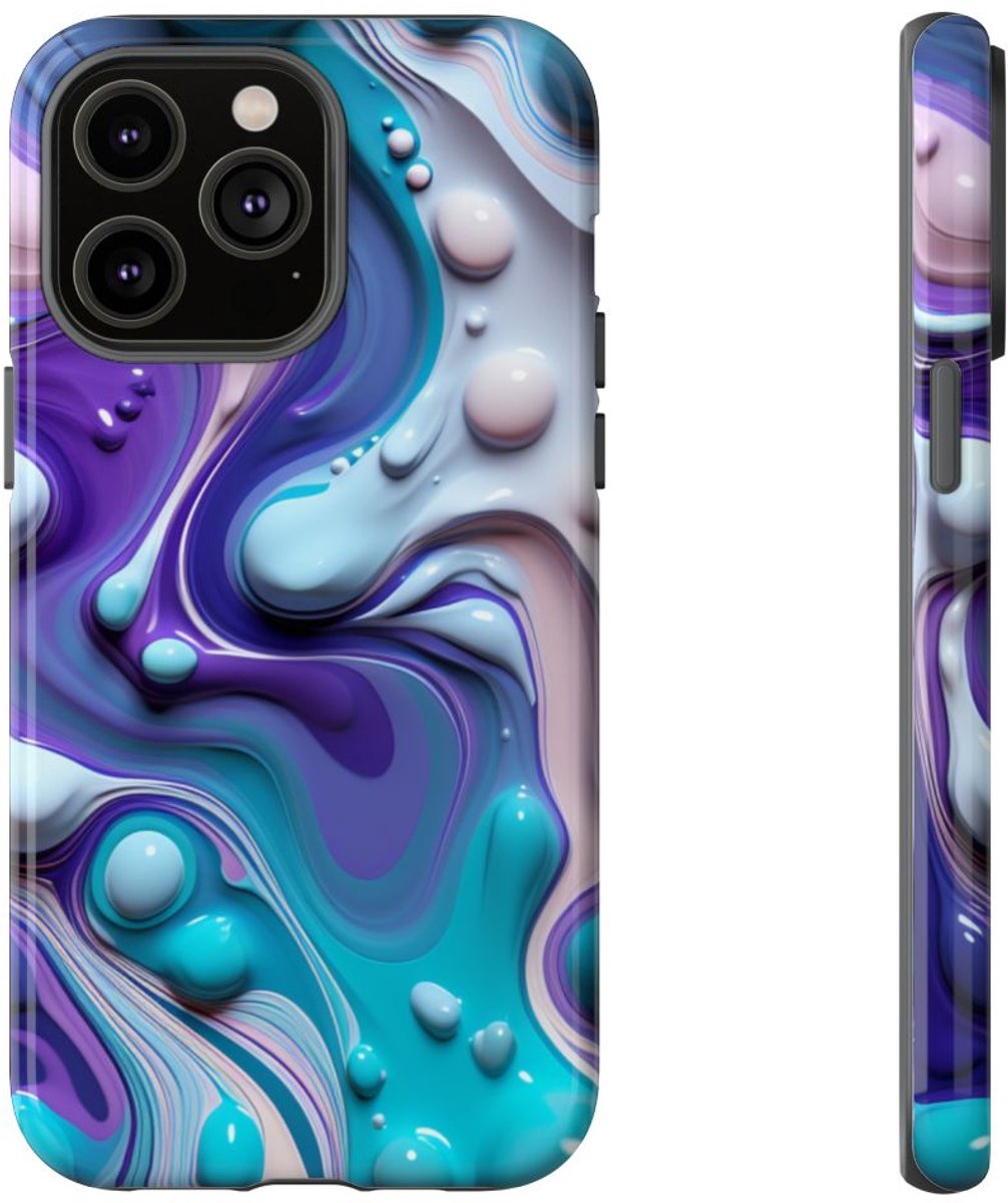 Paars-Blauw Abstract Vloeipatroon – Telefoonhoesje Geschikt voor iPhone 14 Pro Max
