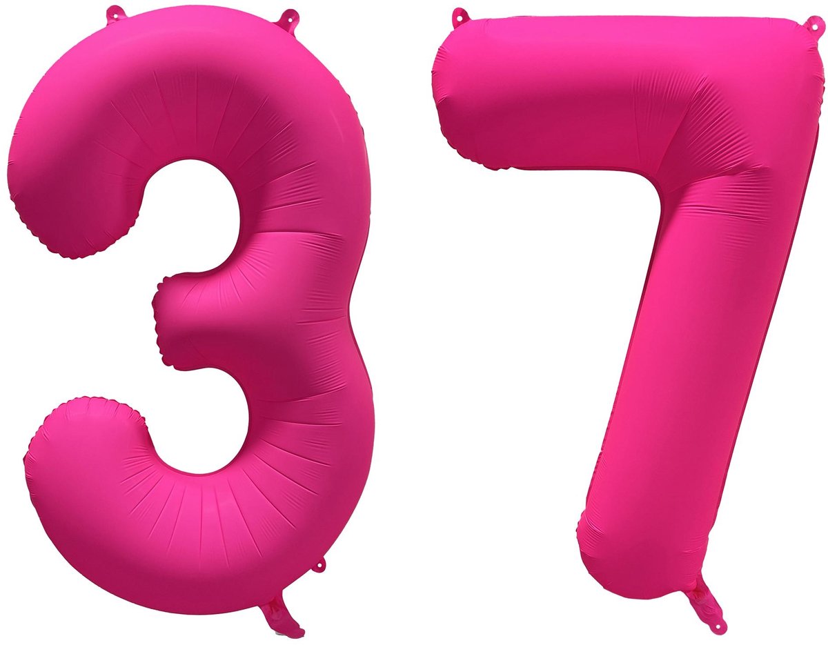 Folieballon 37 jaar - Neon Roze - 86 cm