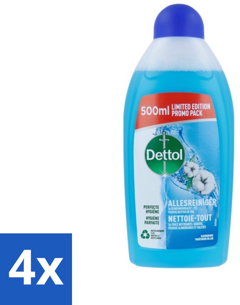 4 x Dettol Power & Fresh Allesreiniger Katoenfris 500 ml - Allesreiniger - Vet Verwijderen - Voedselresten Verwijderen - Vuil Verwijderen - Katoenfris Geur