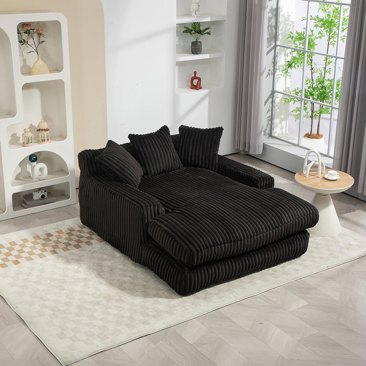 BLACKCOLORS Moderne slaapbank van corduroy Cloud Couch met 3 zachte kussens, comfortabele bijzetbank voor woonkamer, appartement, kantoor (zwart)