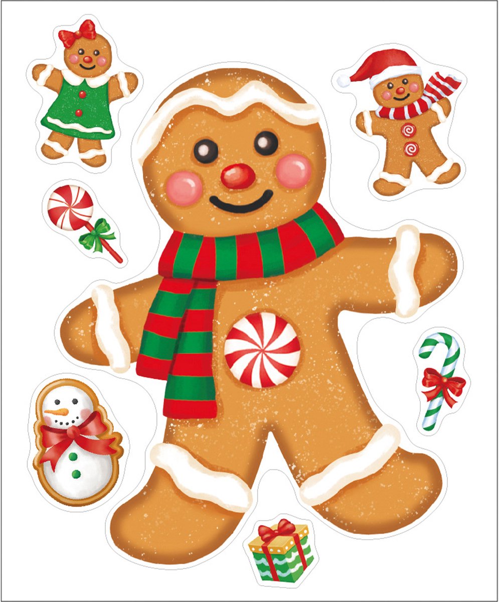 Anna's Collection Kerst raamstickers peperkoek mannetje - vel van 34 x 28 cm - raamdecoratie - raamversiering
