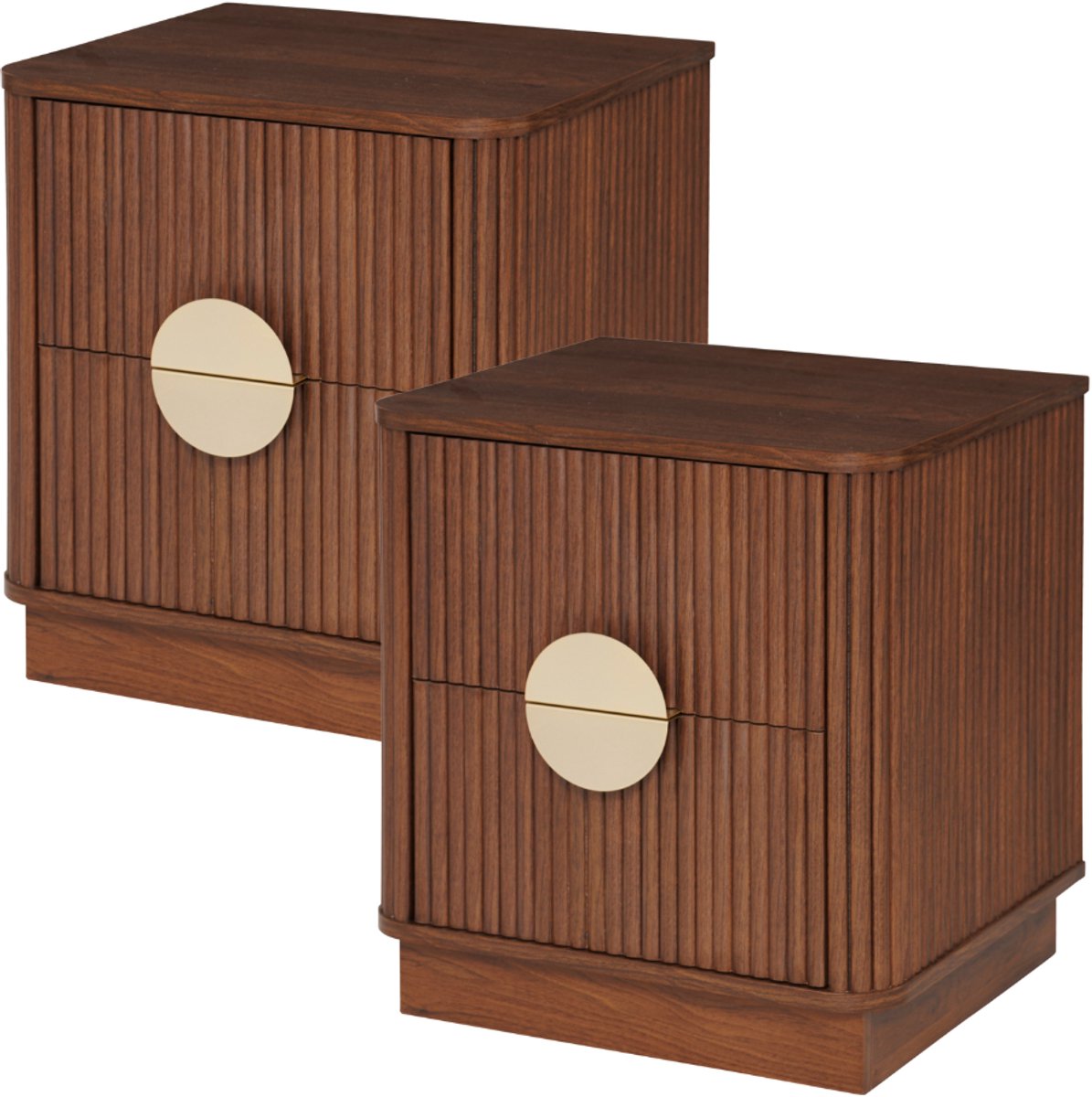 MISOU Nachtkastjes set van 2 met Lades - 45x40x55cm - Walnoot - Donkerbruin met Goude details - Hout - SPICIA