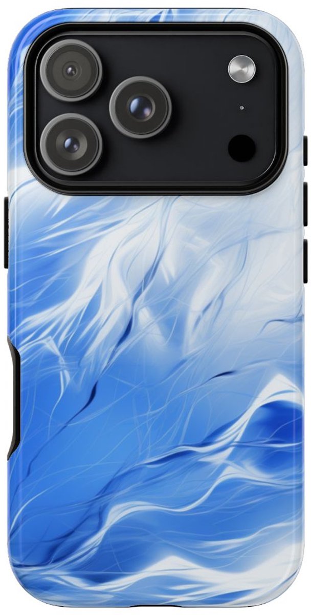 Blauw-Wit Abstract Golvend Patroon – Telefoonhoesje Geschikt voor iPhone 17 Pro