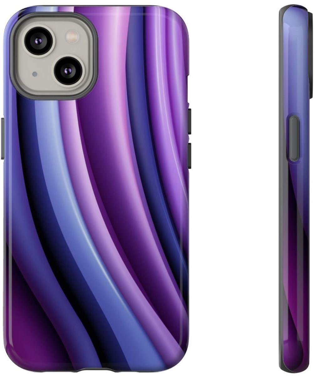 Paars-Blauw Gebogen Abstract Patroon – Telefoonhoesje Geschikt voor iPhone 14