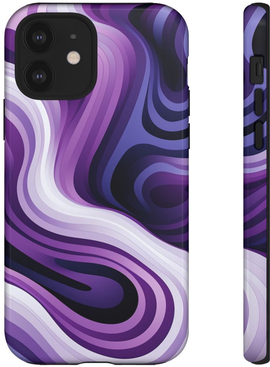 Paars Abstract Golvend Lijnenpatroon – Telefoonhoesje Geschikt voor iPhone 12