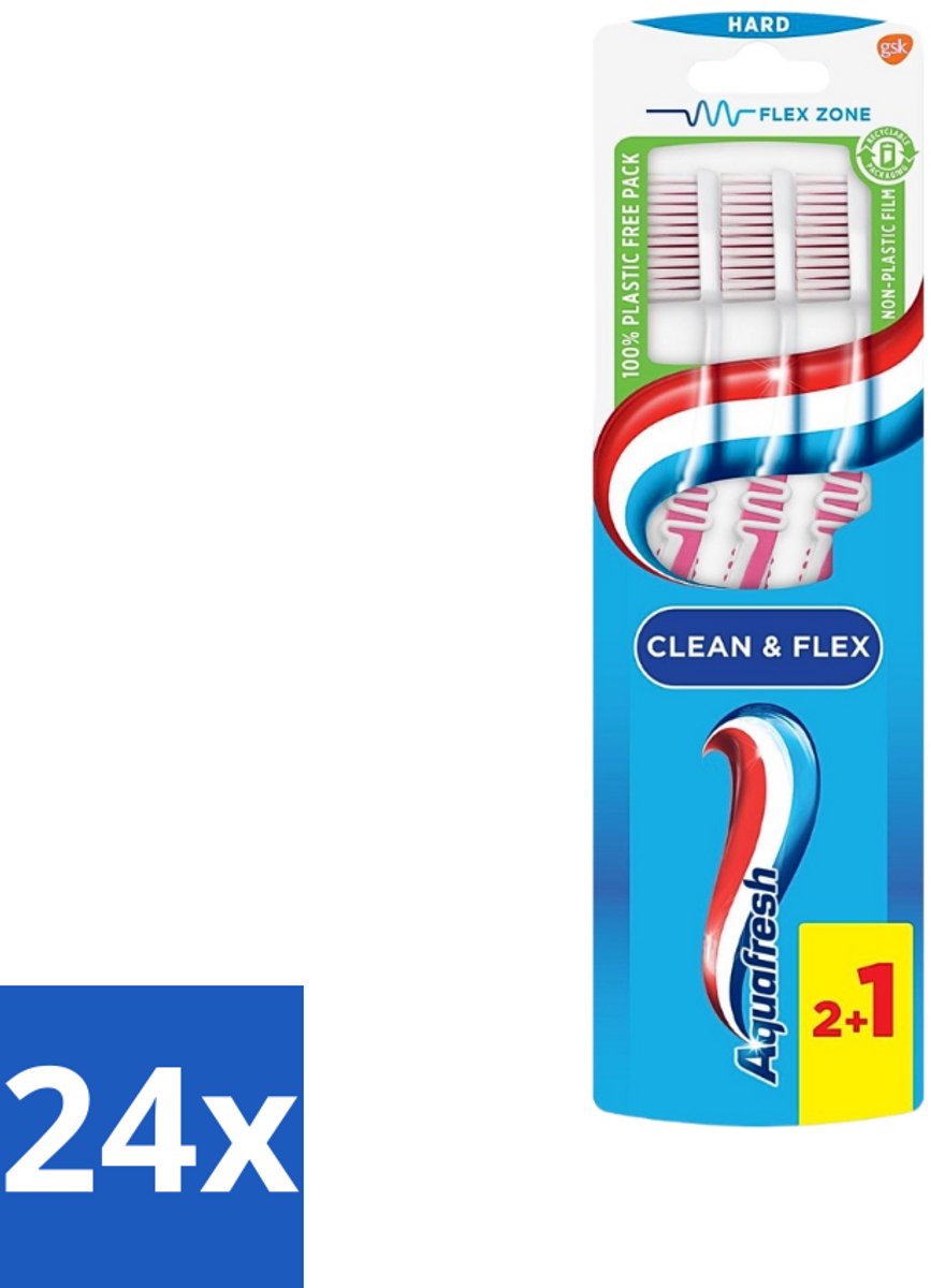 24 x Aquafresh Tandenborstel Clean & Flex Hard 3 stuks per verpakking - Tandenborstel - Tandenborstel Hard - Tandenborstel Grondig Reinigen - Tandenborstel Tandvlees Beschermen - Tandenborstel Flex Zone