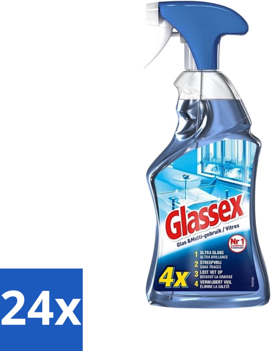24 x Glassex Glas & Multi Schoonmaakspray 750 ml - Glas Reinigen - Spiegel Reinigen - Ruit Reinigen - Marmer Reinigen - Vet Verwijderen