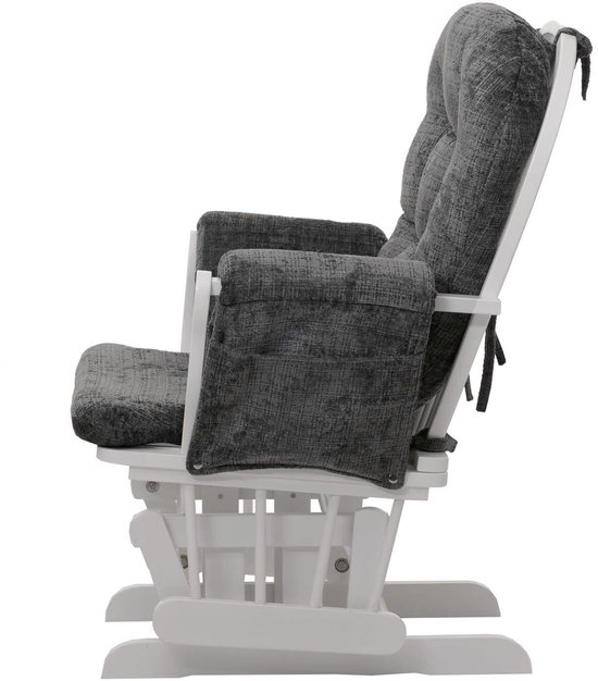 Relaxfauteuil MCW-C76, schommelstoel met hocker stof chenille (465g/m²) Oeko-Tex ~ donkergrijs, frame wit
