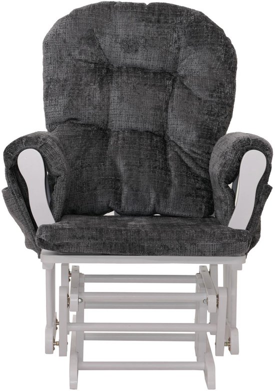 Relaxfauteuil MCW-C76, schommelstoel met hocker stof chenille (465g/m²) Oeko-Tex ~ donkergrijs, frame wit