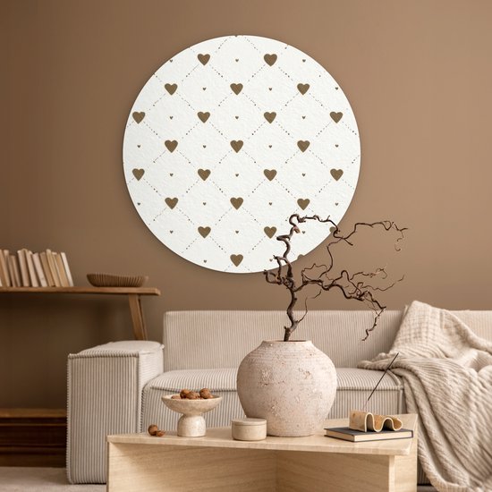 WallCircle® Wandcirkel 90x90 cm - Muurcirkel Hartjes - Patroon - Raster - Klassiek - Muurdecoratie woonkamer - Wanddecoratie slaapkamer - Kamer decoratie accessoires - Ronde schilderijen