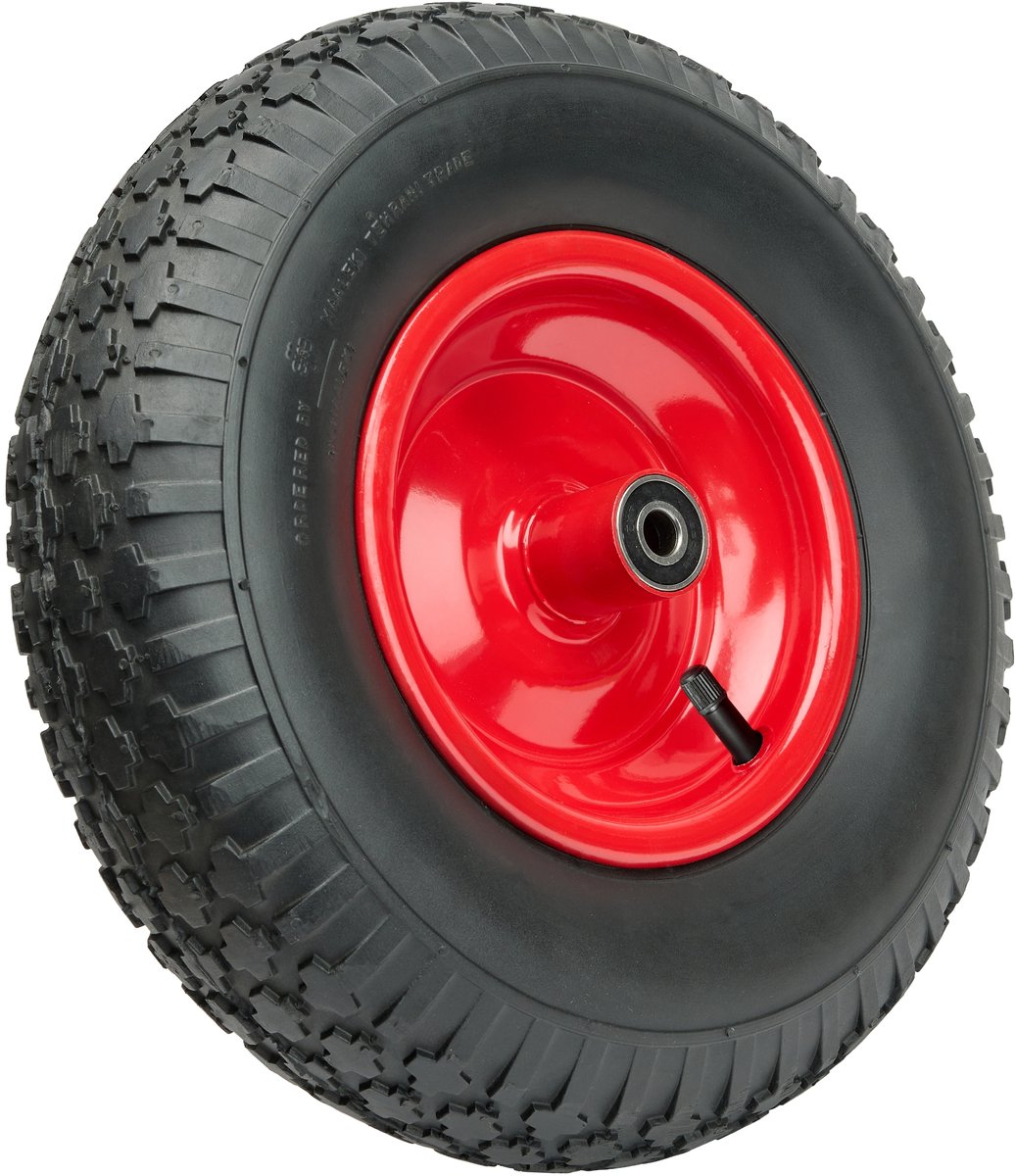 GARRONDA - Vervangwiel Kruiwagen 4.00-6 Kruiwagenwiel Ø 320 mm Luchtband 2PR Band tot 90 kg met As Stalen Velg Kogellager voor Tuinwagen Erf Bouwplaats GD-0163, Zwart-Rood