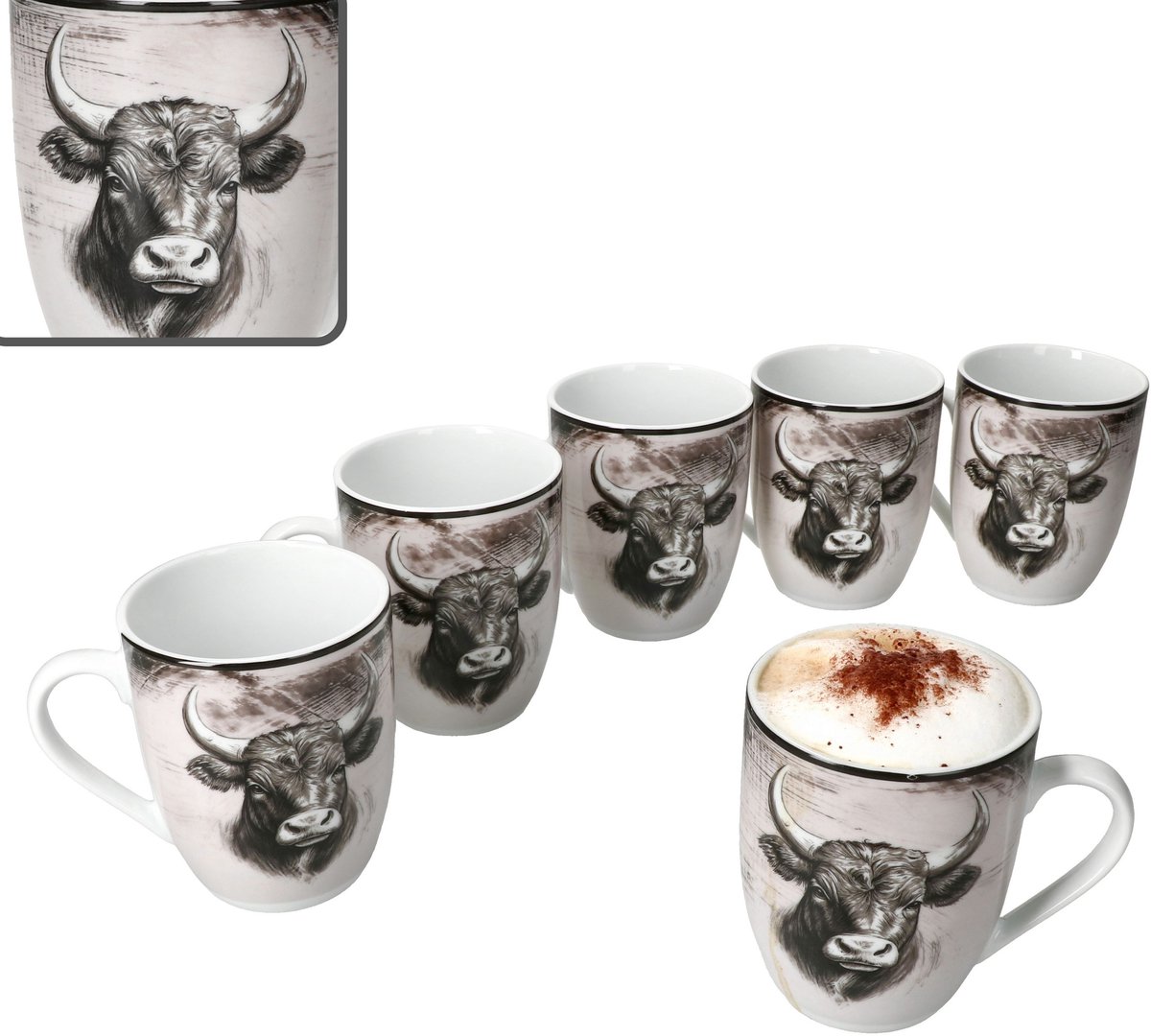 Set van 6 TORO koffiemokken voor 6 personen, van porselein