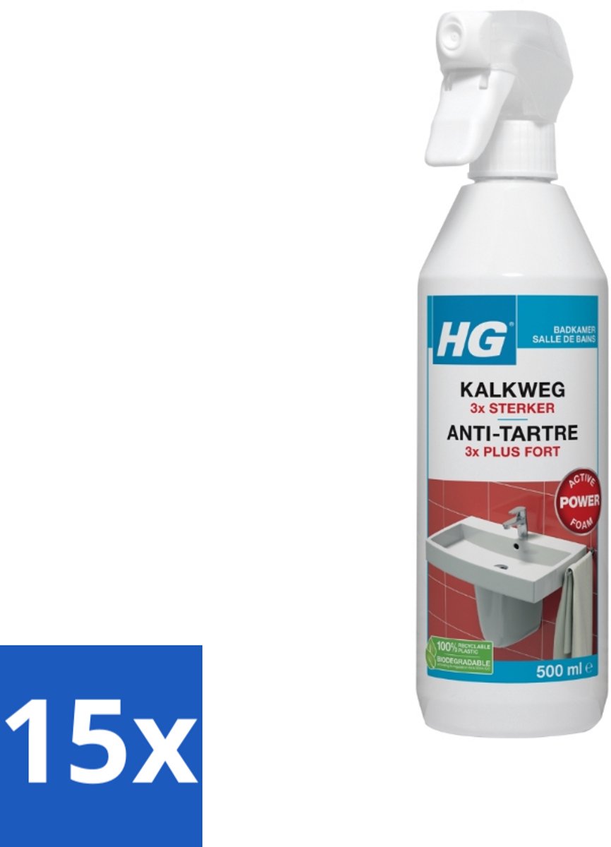 15 x HG Kalkweg Schuimspray 3x Sterker 500 ml - Kalkaanslag Verwijderen - Badkamer Reinigen - Schuimspray - Kalk Weg - Schuimend Reinigen