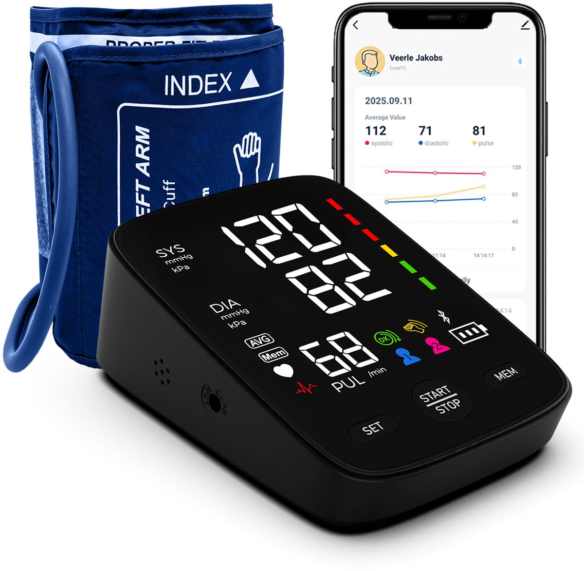 VasQura Bloeddrukmeter P3 Bluetooth - Klinisch Gevalideerd - 2025 Met App - Onregelmatige Hartslag - Bloeddrukmeter Bovenarm - WHO Meter - Manchet: 22-42 cm