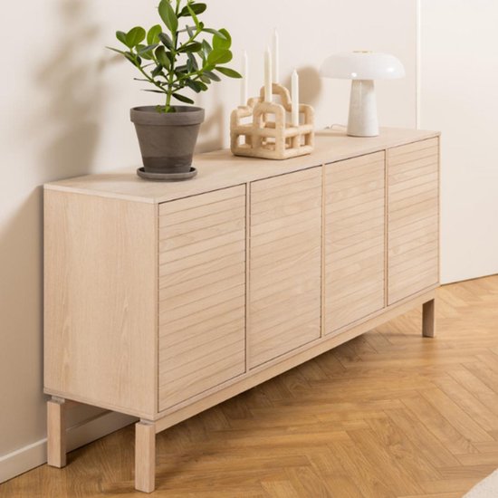 Buffet Linley 180x40x80cm avec quatre portes - placage de chêne blanc - Actona - Armoires de salon - Blanc - Placage|MDF - Armoires de salon