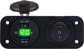ProRide 12V USB Autolader Inbouw met Schakelaar/Voltmeter - 5V/2.4A - Tweevoudig inbouw paneel - Groen