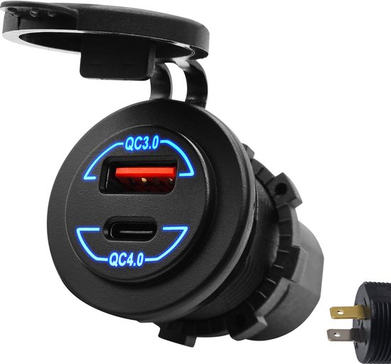Chargeur de voiture USB ProRide 12 V 2 Portes intégrés - QC4. 0 - Prise USB, Bateau et Camper -car - Blauw